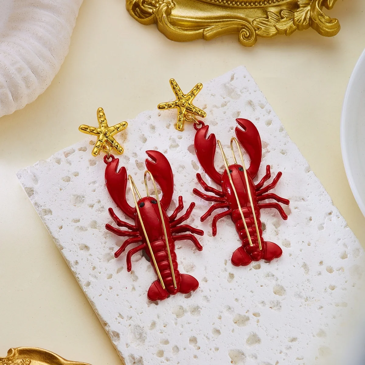 Kreative, übertriebene rote Strass-Hummer-Ohrhänger für Damen und Herren, glänzende, modische Meerestier-Sommerohrringe, Partyschmuck – Detail 30