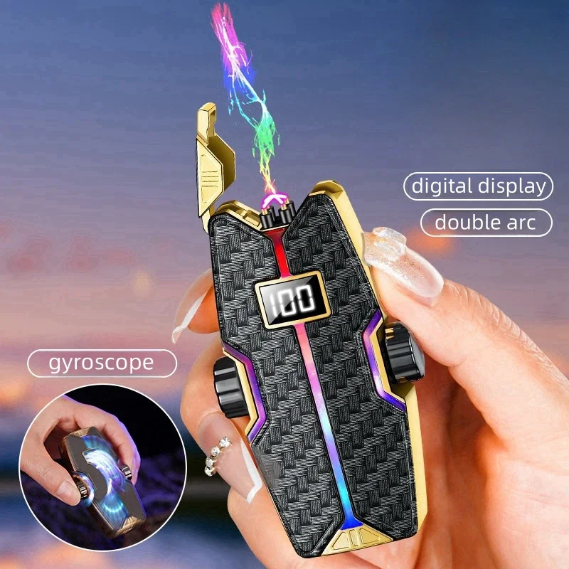 

Trendy Decompression Metal Advanced Rotating Gyroscope Colorful Breathing Light Charging Double Direct Arc Windproof Lighter