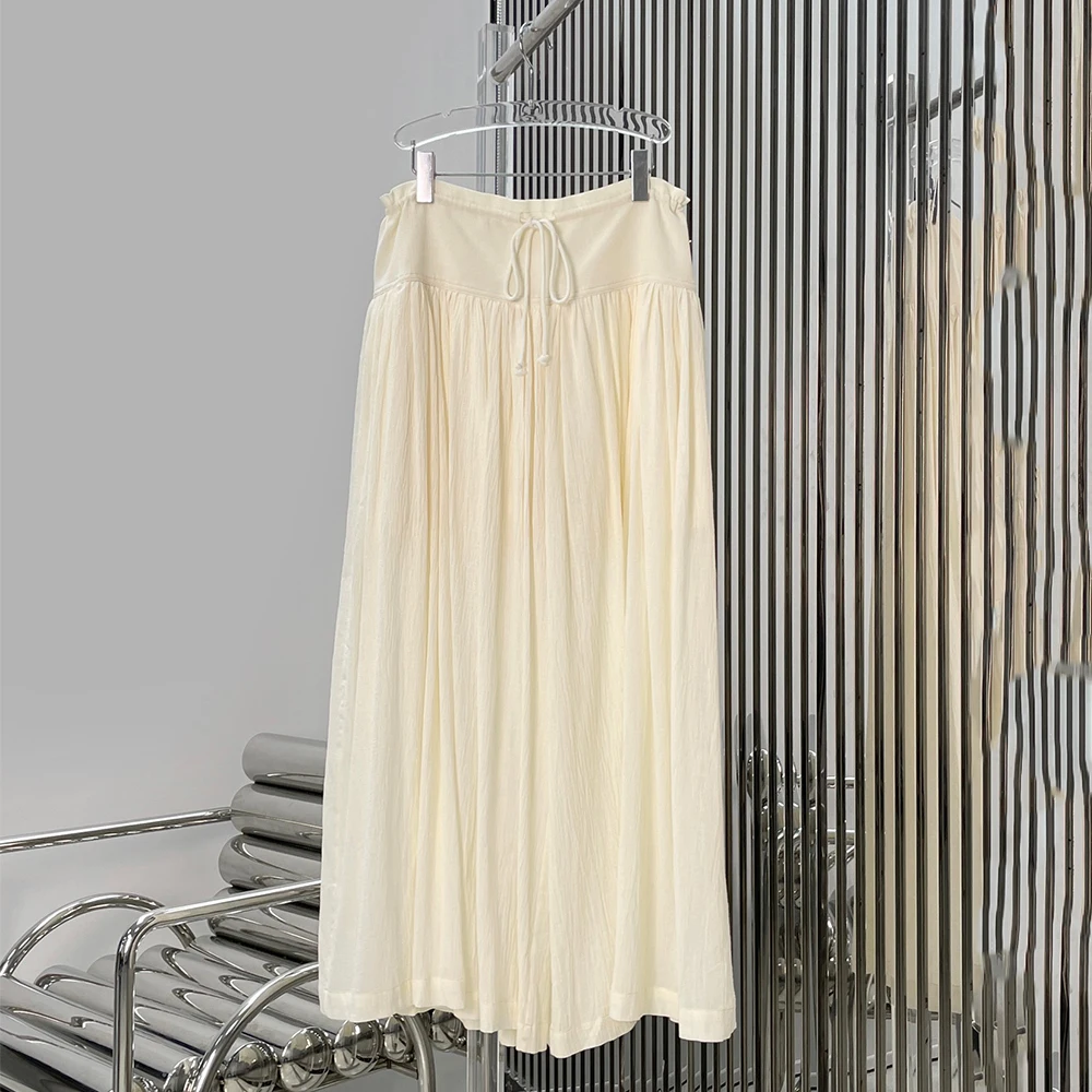 100% Cotton Women's Maxi Skirt High Waist Laces A Line Long Skirt Casual Breathable Skirt for Daily Wear Beach Vacation 2 Colors