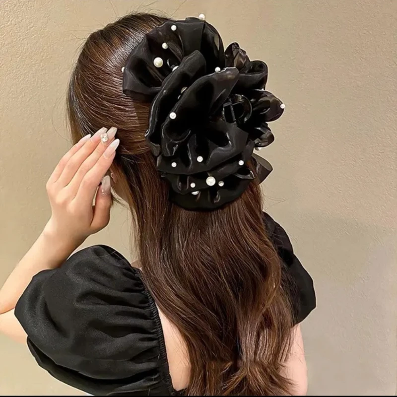 Pearl Grab Clip Women\'s Large Luxury Hair Clips Elegant Elegant Style Black Hair Clip Back Head Spoon Black White Clip Headwear