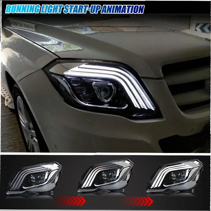 LED Headlights for Mercedes Benz GLK350 GLK300 GLK250 X204 2013-2015 with DRL Projector Sequential Turn Signal Front Lamps Assem