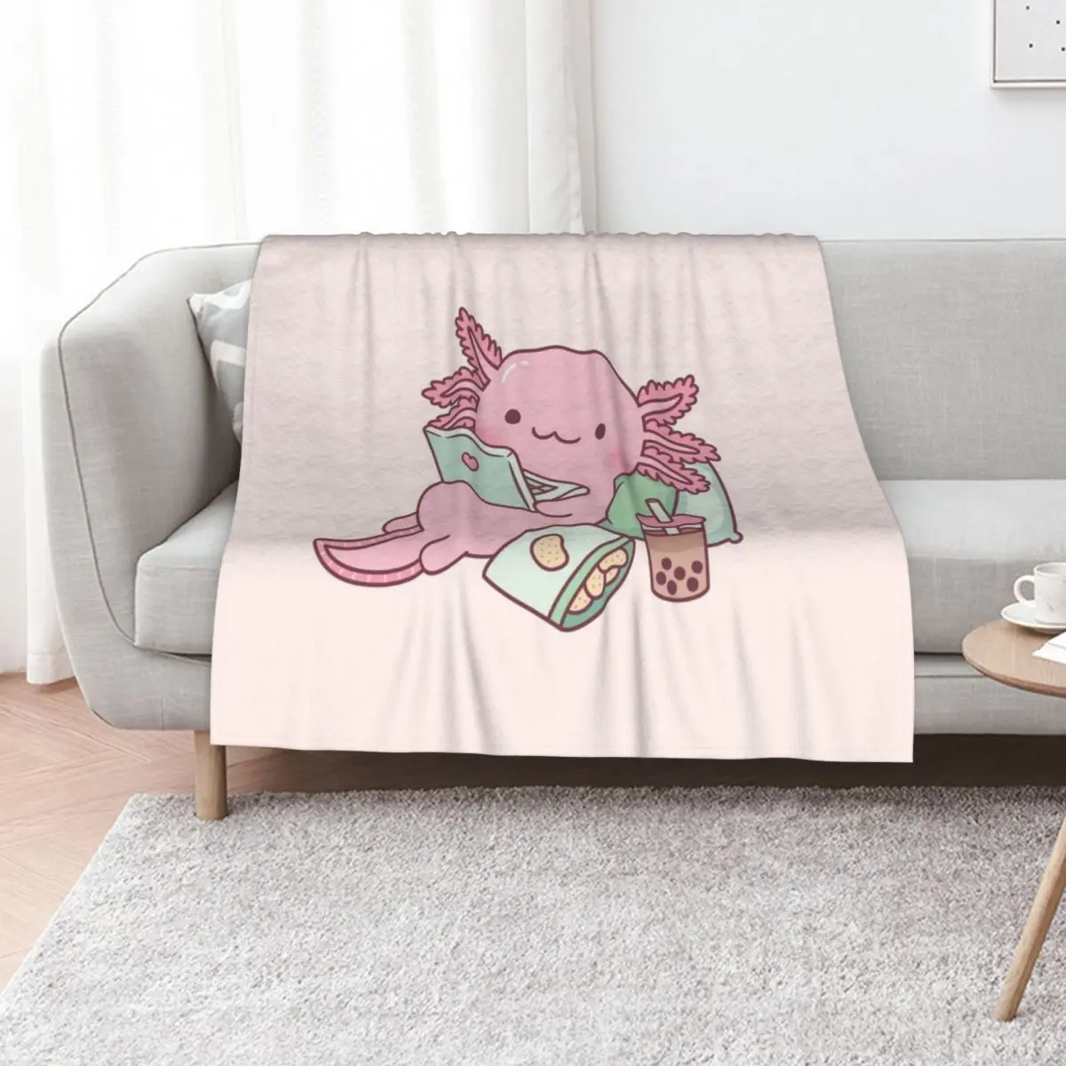 Cute Chilling Axolotl Throw Blanket Comforter Nap Flannel Winter beds Hair For Baby Blankets