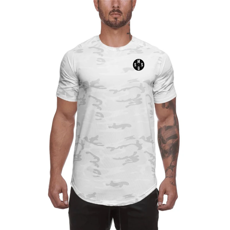 

Summer Camouflage Quick-dry Breathable T-shirt Men Trend Short Sleeve Cool Feeling Gym Bodybuilding Training Muscle Sportswear