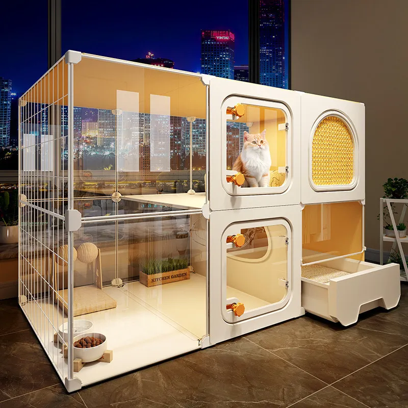 Panoramic cat cage large free space household indoor nest toilet integrated one room living room bathroom