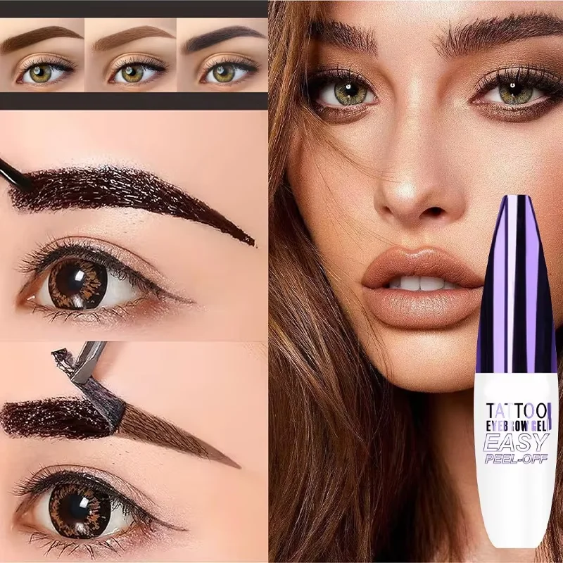 2 Pcs 4 Colors Peel Off Eyebrow Tint Gel Brow Kit Long Lasting Easy to Color Eyebrow Stain Natural Eye Makeup for Women Fuller Defined Brows Smudge Proof Easy Peel Off Brow Dye