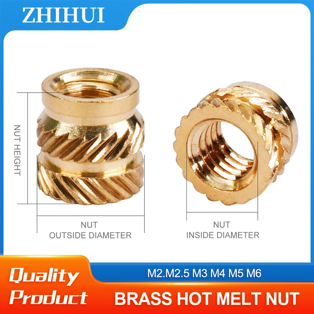 M2 M2.5 M3 M4 M5 M6 Brass Hot Melt Insert Knurled Nut Thread Heat Molding SL-type Double Twill Injection Embedment Nut Injection