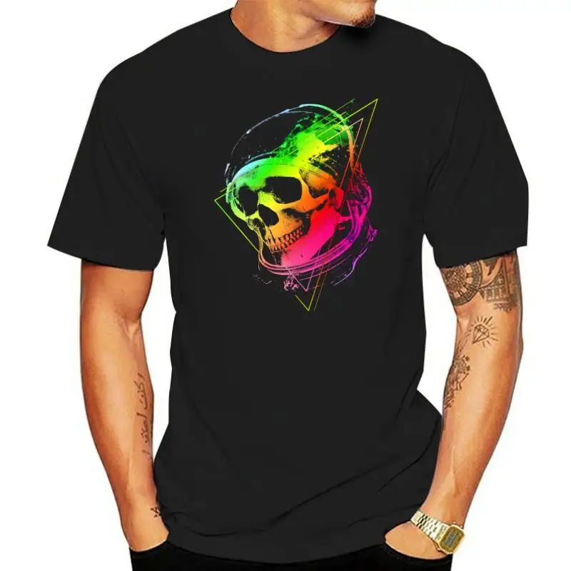 Travel Light Years Neon Skull Astronaut Print Black T Shirt Man Tee Shirts Fashion Group Custom Tops Short Sleeve Hip-hop Chic