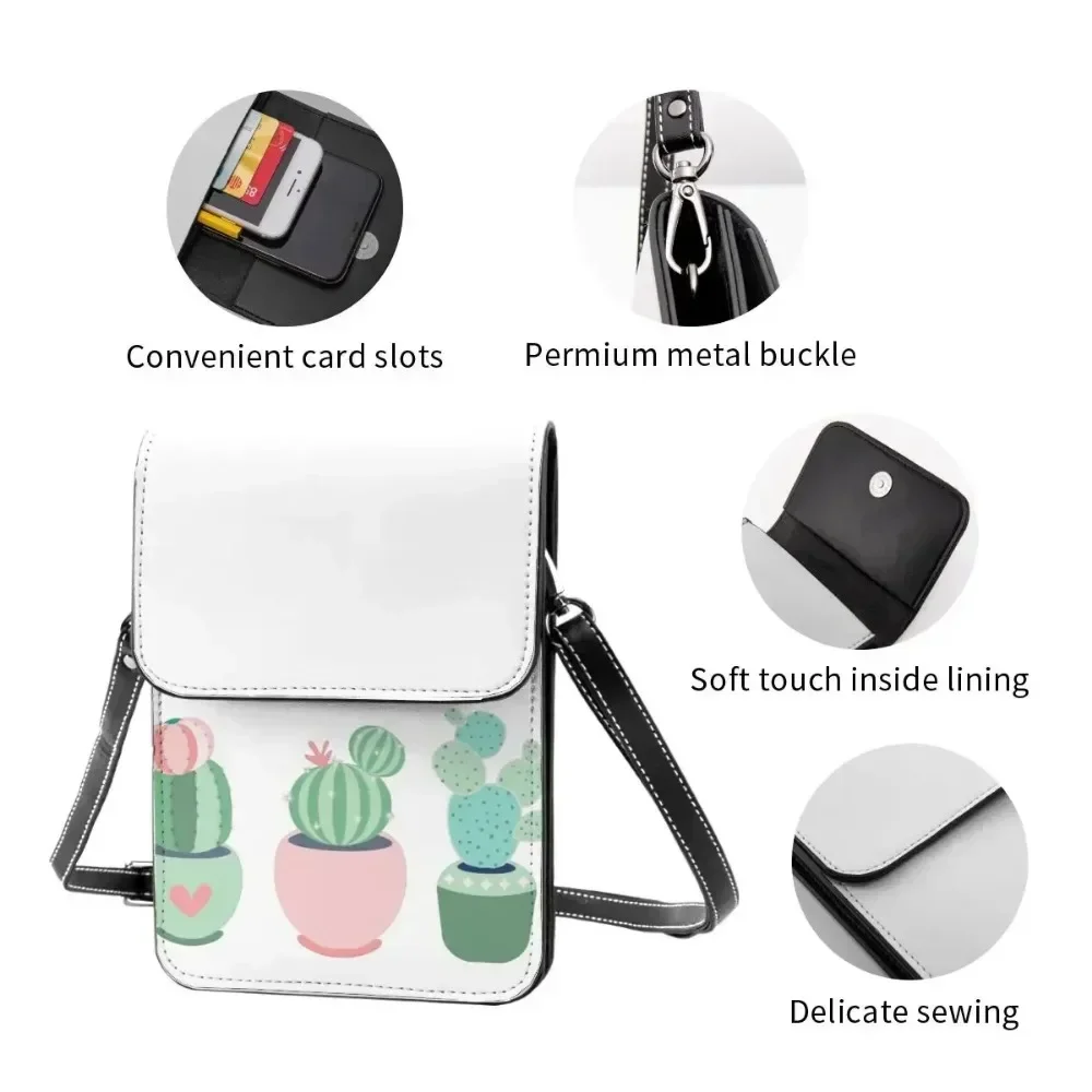 Cactus Shoulder Bag Student Gifts Mobile Phone Bag Funny Leather Work Bags
