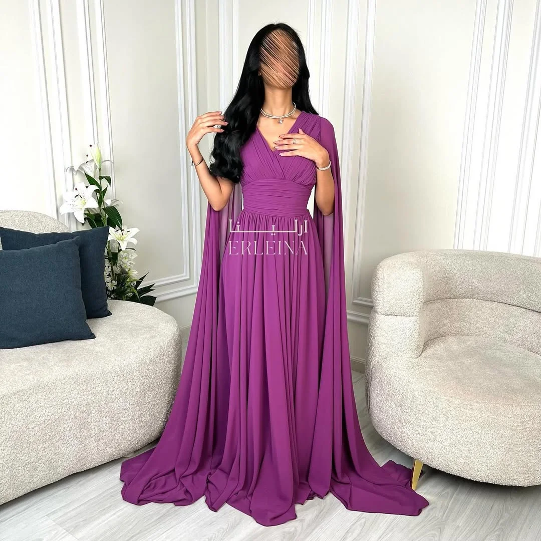 CUYUN Aangepaste moderne stijl sexy chiffon plooi ruches sjerp gedrapeerde a-lijn v-hals lange jurken op maat gemaakte gelegenheidsjurken elegant