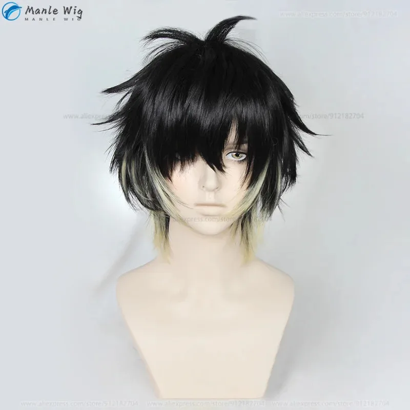 アニメトワメンショートブラックイエローコスプレ耐熱性ハロウィンパーティーウィッグ+無料ウィッグキャップv;2,r'6;t。