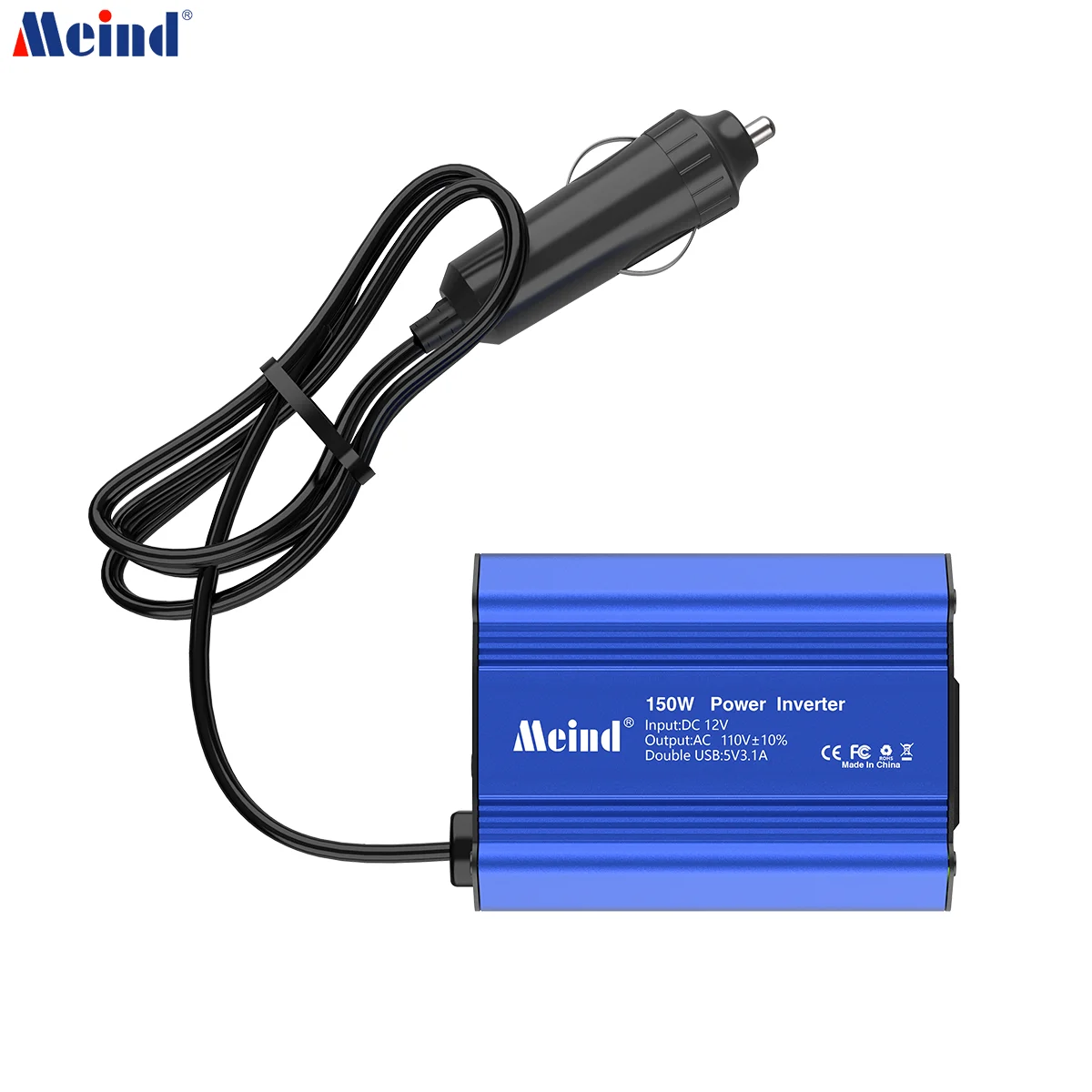 Meind 150w portable mini power inverter 12v to 110v with US socket and dual USB ports for car