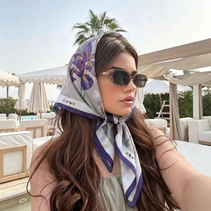 

Print Silk Scarf Luxury Turban Square Hijab Handkerchief Headscarf Shawl Bandana Neckerchief Headband Female Fashion Wraps