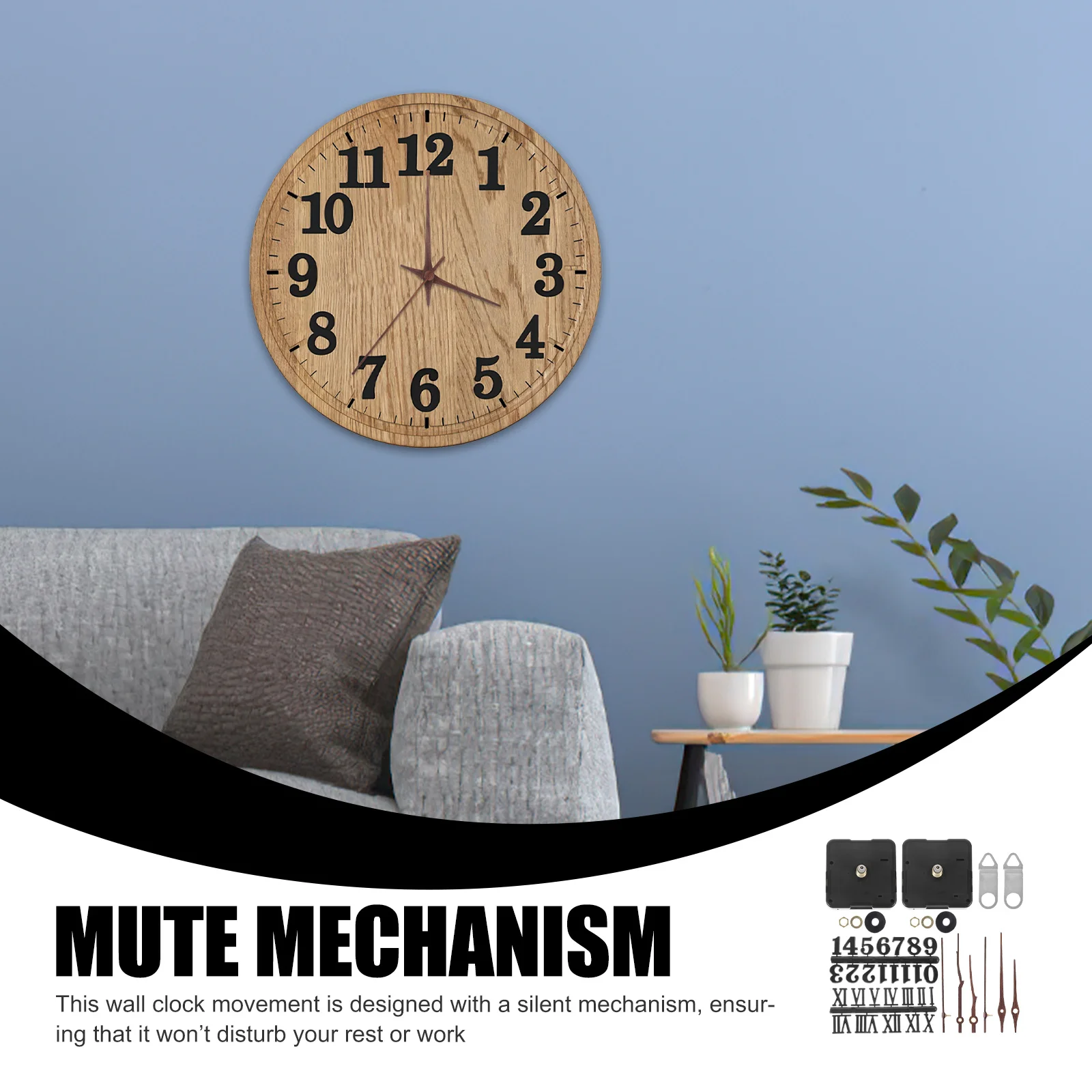 

1Set Silent Clock Movement Replacement DIY Kit Operated for 12 Inch Wall Clock with Wooden Hands Numbers