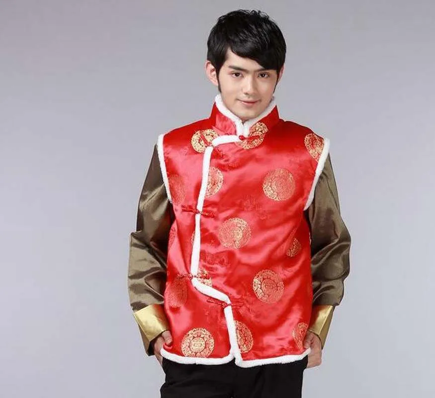 

Chinese Traditional Retro Style Men Cotton Vest High Quality Satin Sleeveless Coat Tops Streetwear Vest Birthday Party Jacket