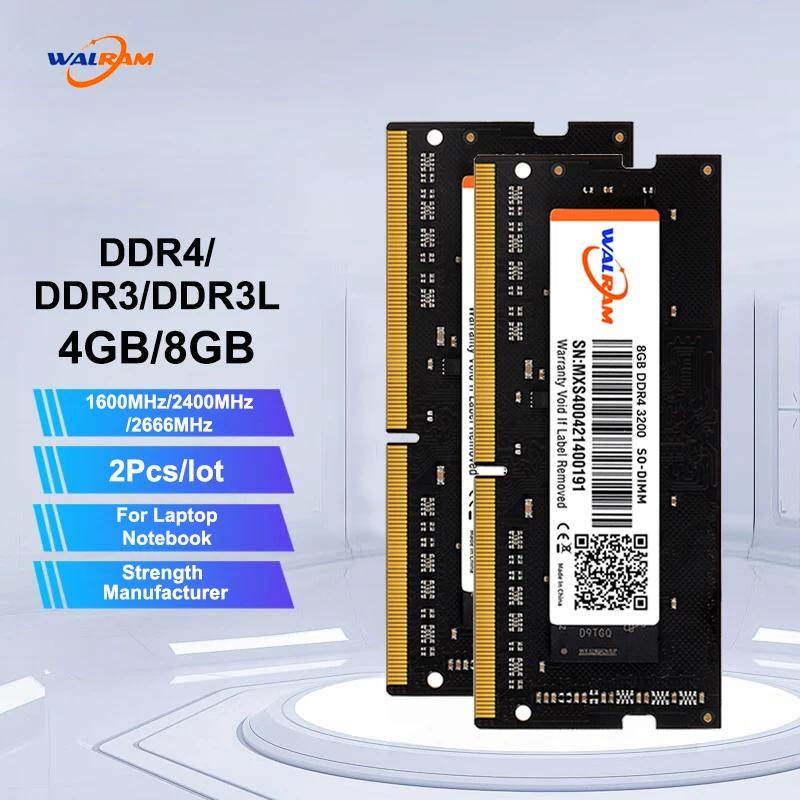 WALRAM 2PCS Memoria Ram DDR3 8GB 1600MHz DDR4 2666MHZ 3200MHZ 2400MHZ Sodimm Notebook Memory DDR3L 4GB 1.35V 1.2V Latpop Ram