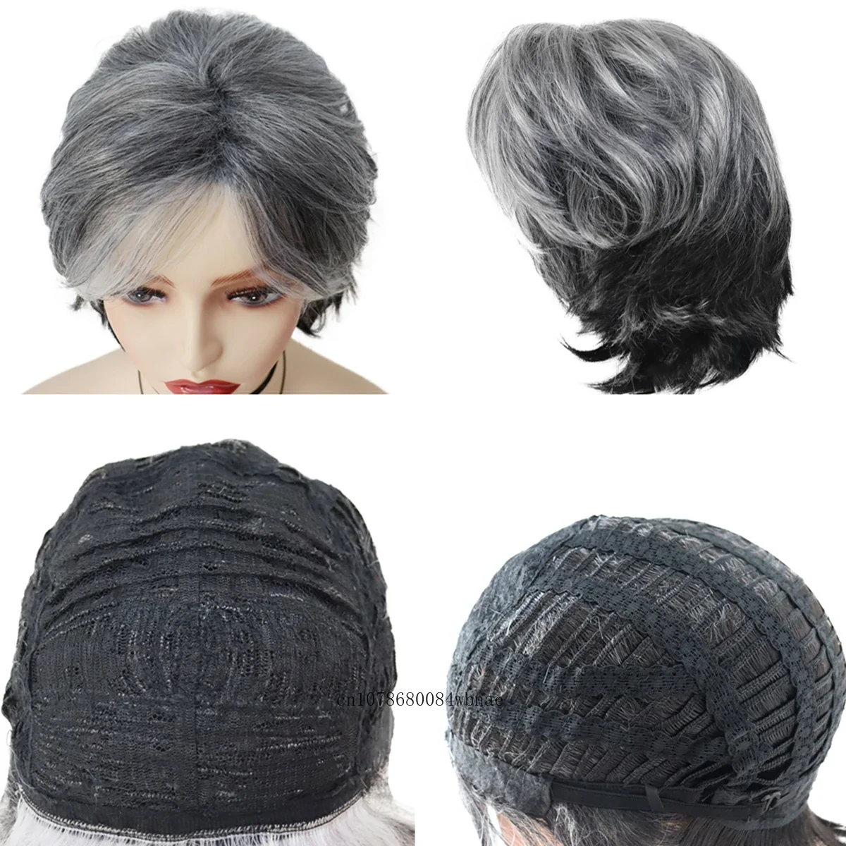 Natural Wave Wigs for Women Old Lady Ombre Grey Short Pixie Cut Wig with Bangs Daily Cosplay Grandma Gift Wig Heat Resistant