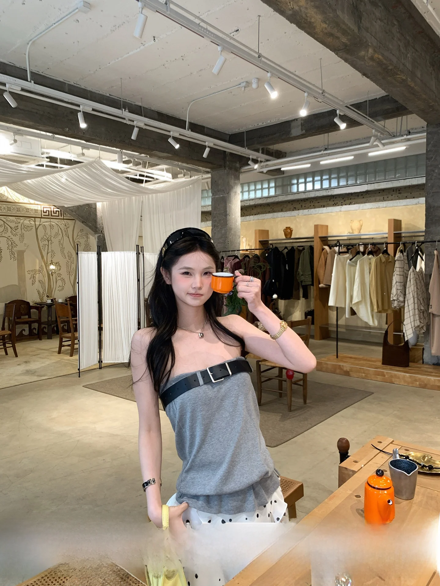 

Черный укороченный вязаный топ-бандо Anneshop в корейском стиле с поясом, свободного кроя, для повседневной носки, новинка 2026 года