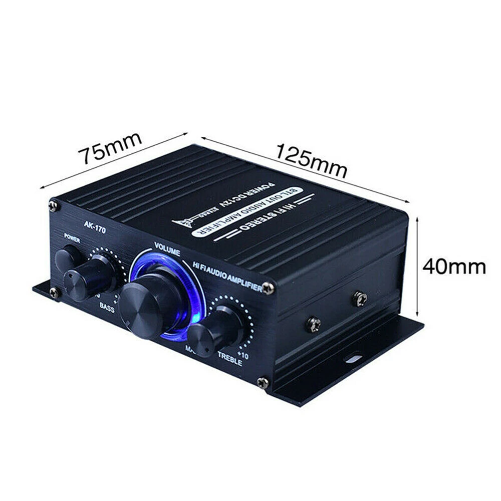 AK170 12V Audio Amplifier for Car Mini Digital Sound Amplifier Light Stereo Audio for Home Theater Club Party Music 200Wx2 Power