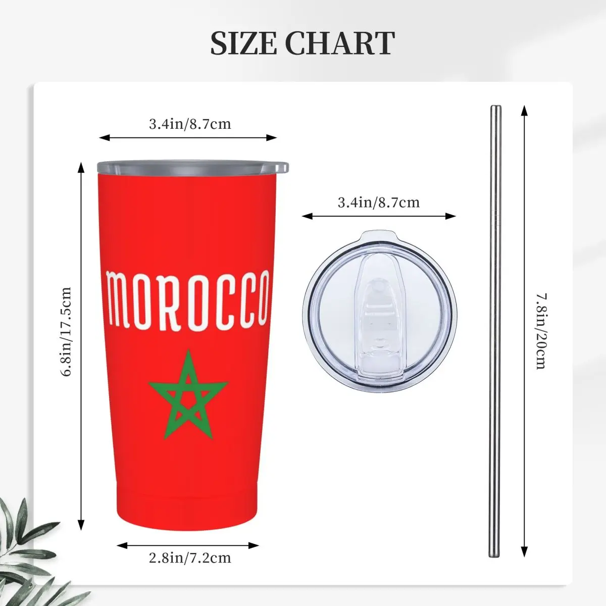 Flag Of Morocco Moroccan Flag Stainless Steel Tumbler Vacuum Insulated Mugs Thermal Cold Cups Straw With Lid 20oz
