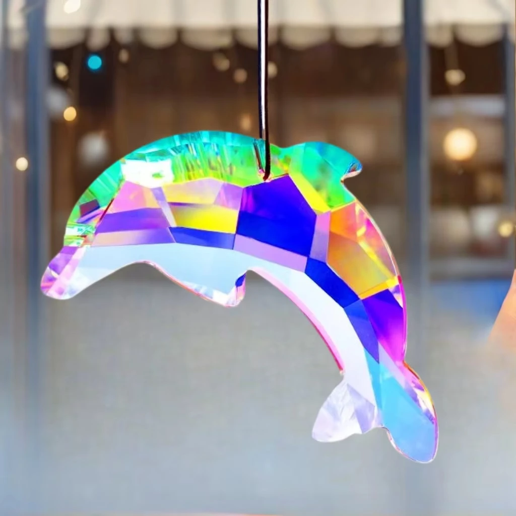 1pc Dolphin Healing Energy Sunshade Window Prism Crystal pendant, transparent color/seven color crystal rainbow manufacturing