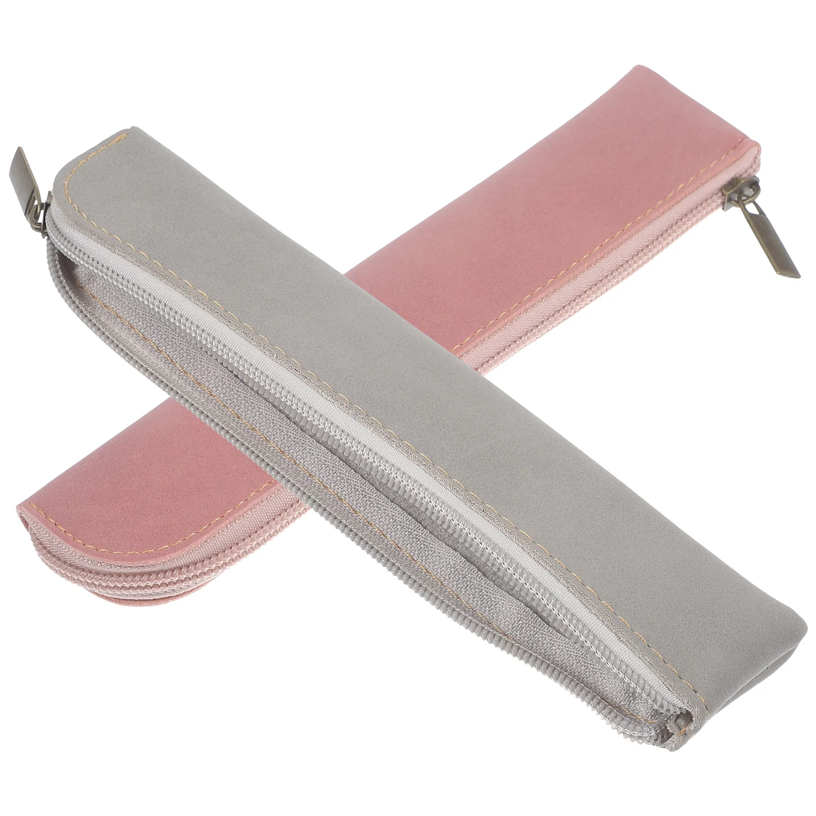 

2pcs Pencil Case Pen Bag Retro PU Material Cute For Girls Slim Portable Stationery Organizer With Zipper