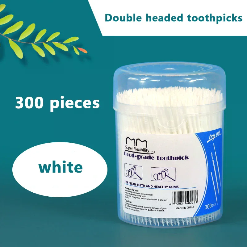 300pcs Dental Floss Stick Plastic Double-head Interdental Brush Mouth Hygiene Plastic Toothpicks Toothbrush Teeth Cleaning Brush