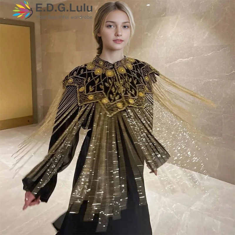 

EDGLuLu High Quality 2025 New Arrivals Women's Fringe Beaded Design Sense Shawl Coat Fashion Ladies Retro Court Style Shawl 0307