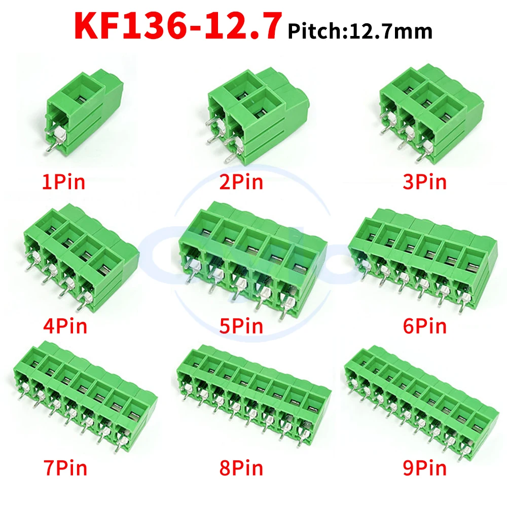 (1 pcs) KF 136HT - 12.7MM Screw-Type Green High-Current PCB Terminal Copper 65A High-Power Stackable 1P~10P 136 12.7 Pitch