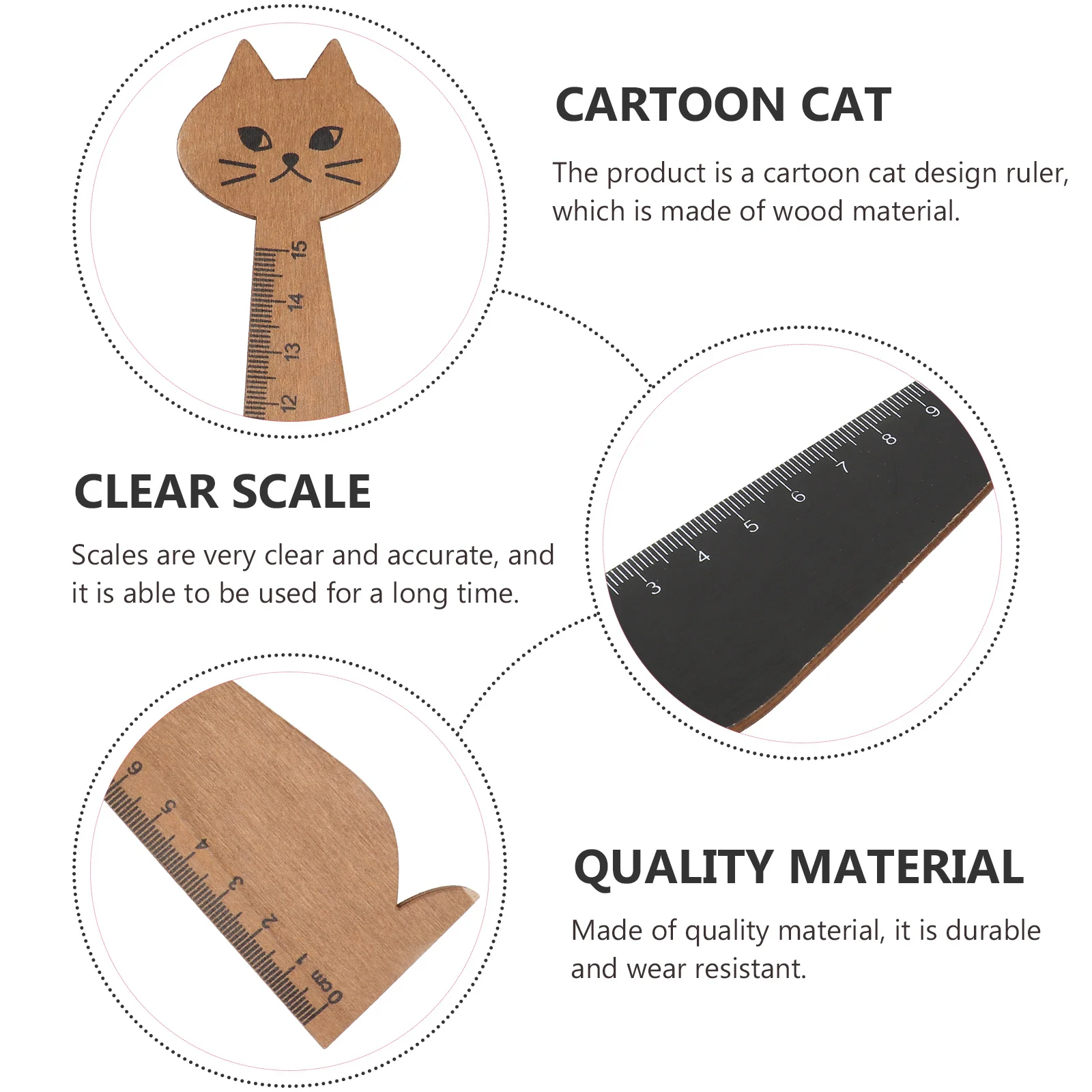 

10pcs Cat Design Retro Wood Drawing Ruler Clear Scale School Stationery For Home Office Use Yellow Black Cartoon