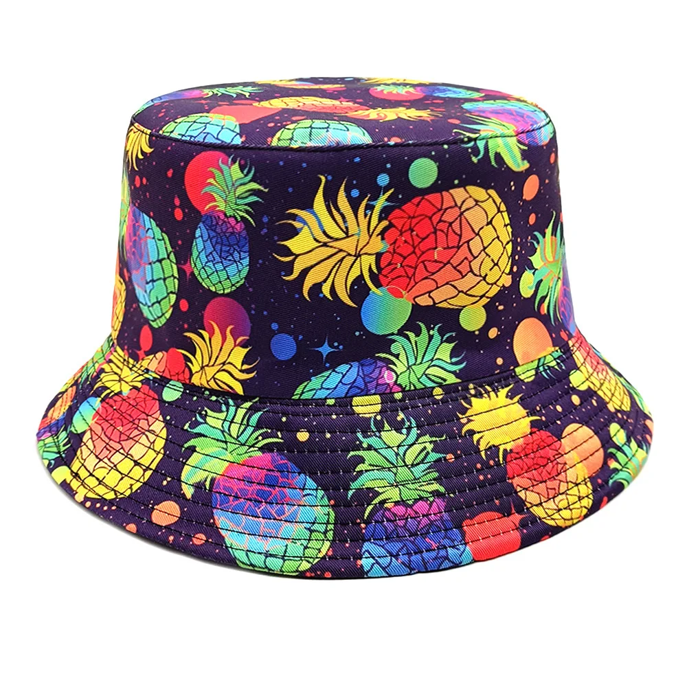 Colored Pineapple Pattern Bucket Hat Women Summer Beach Outdoor Travel Sunscreen Fisherman Hat Lady Fashion Decorate Sun Panama