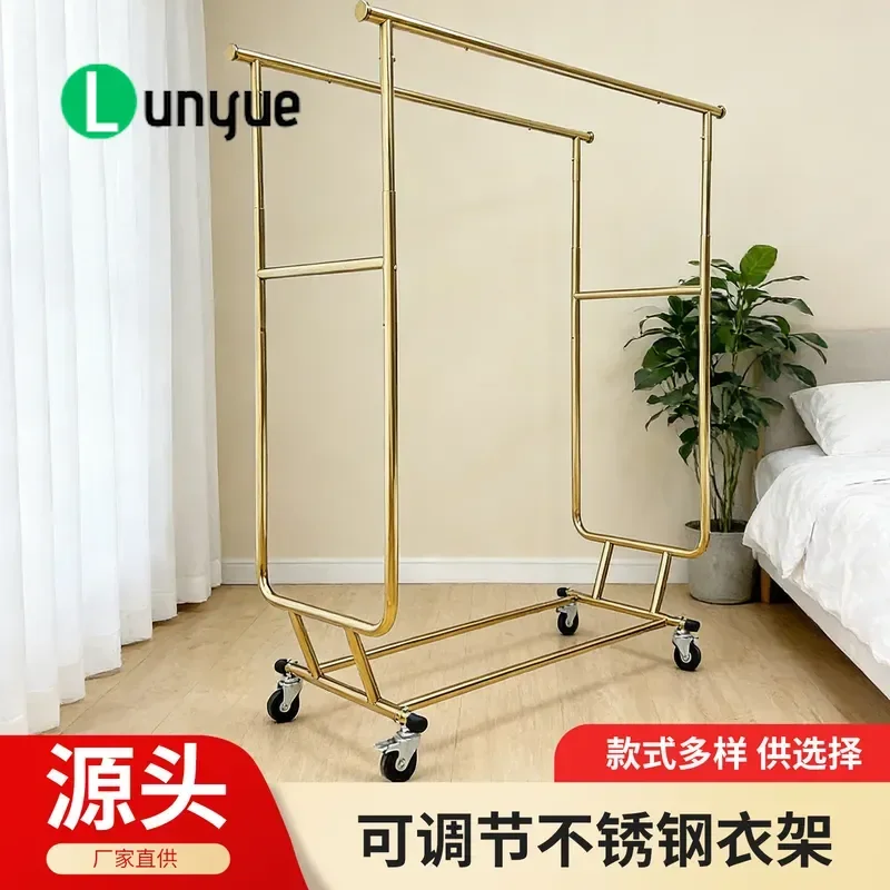 Stainless Steel Clothing Display Rack Thickened Mobile Hanger Shelf with Wheels for Garment Exhibition Store Retail Heavy
