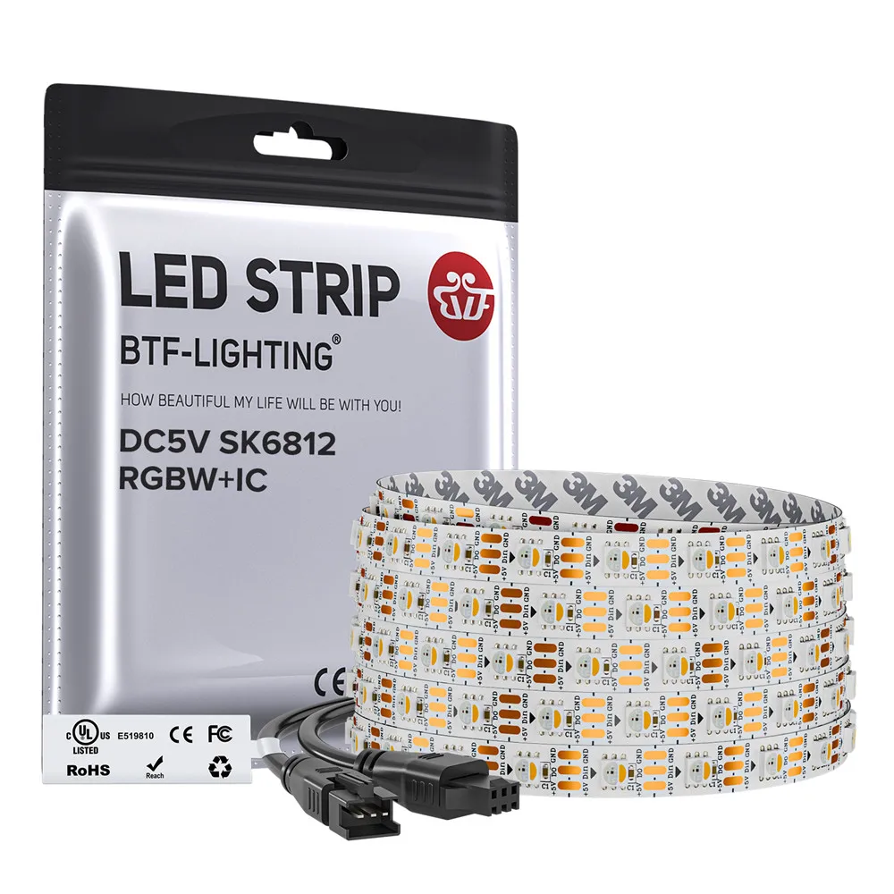 SK6812 LED-Streifen 4-in-1 RGBW 60 LEDs Ähnlich WS2812B 5m Individuell Adressierbare RGBWW LED-Lichter IP30 5V