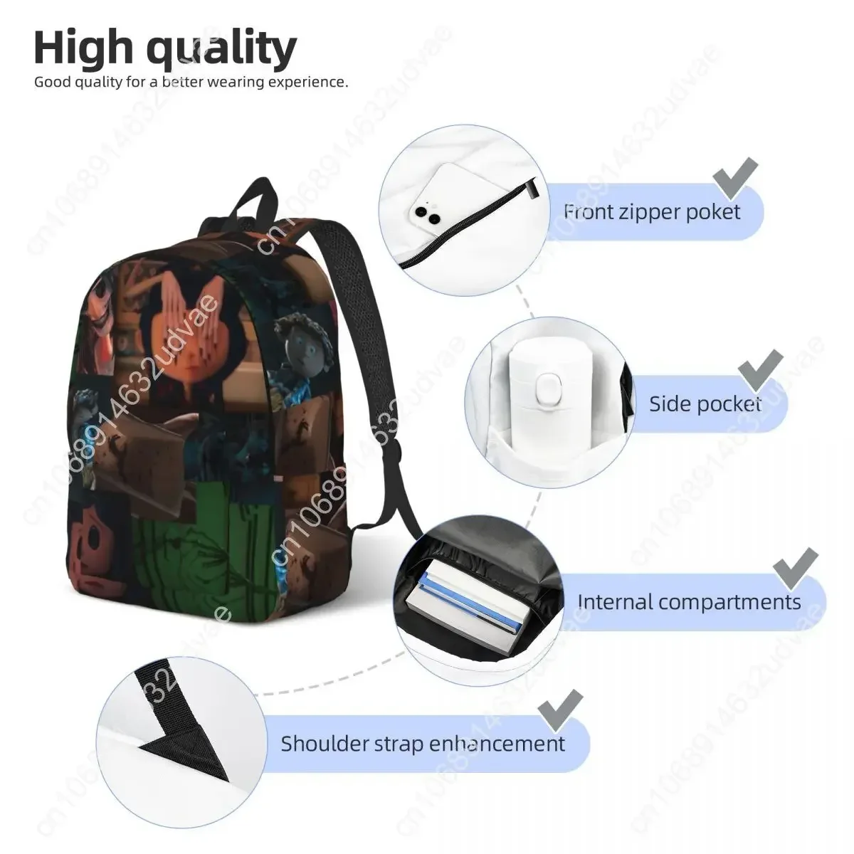 Ransel Kolase Film Kartun Coraline untuk Pria Wanita Tas Kerja Sekolah Menengah Tas Laptop Kanvas Mother Eyes