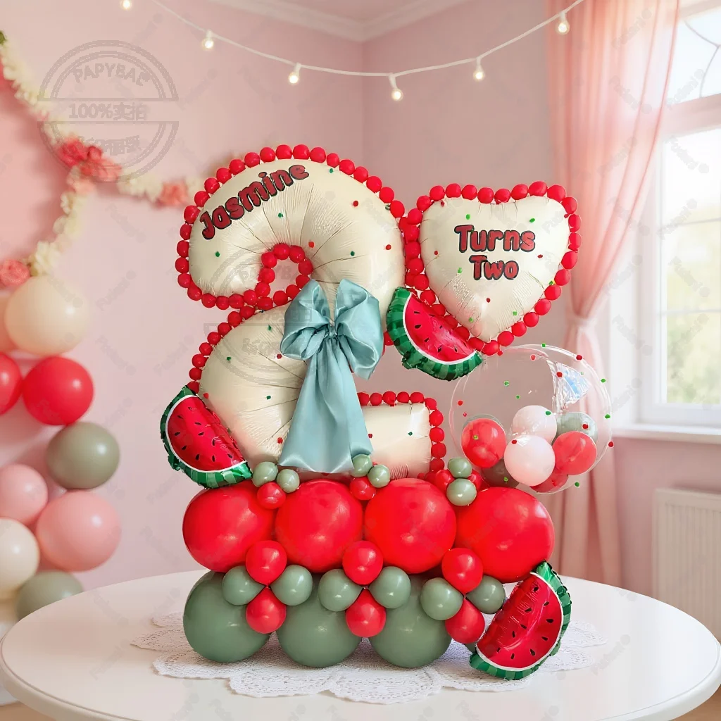 62 قطعة من فيلم البطيخ الصيفي 40 بوصة كريمي أبيض من الألومنيوم مجموعة رقمية لتزيين حفلات أعياد الميلاد مستلزمات هدايا استحمام الطفل #3