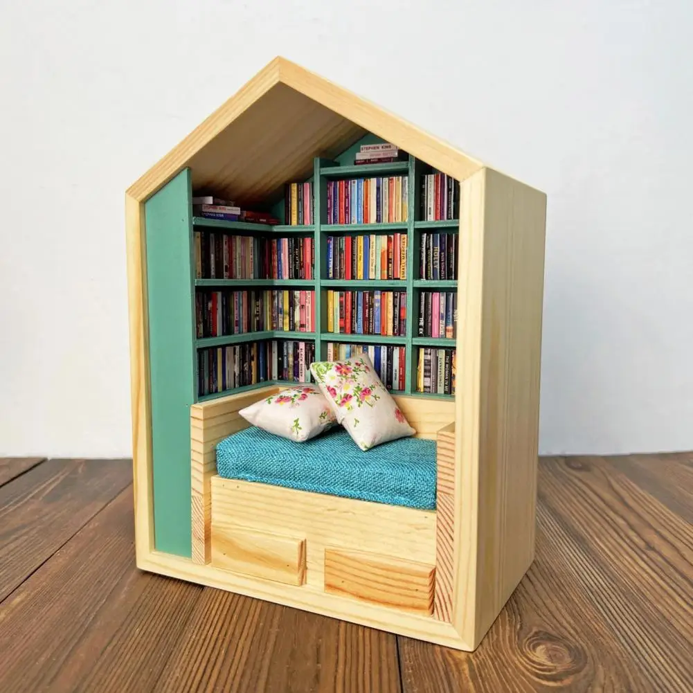 Bookshelf Insert Ornament Wooden Miniature Book Nook Decoration for Book Lovers Mini Bookroom Figurine Ornament Shake Away