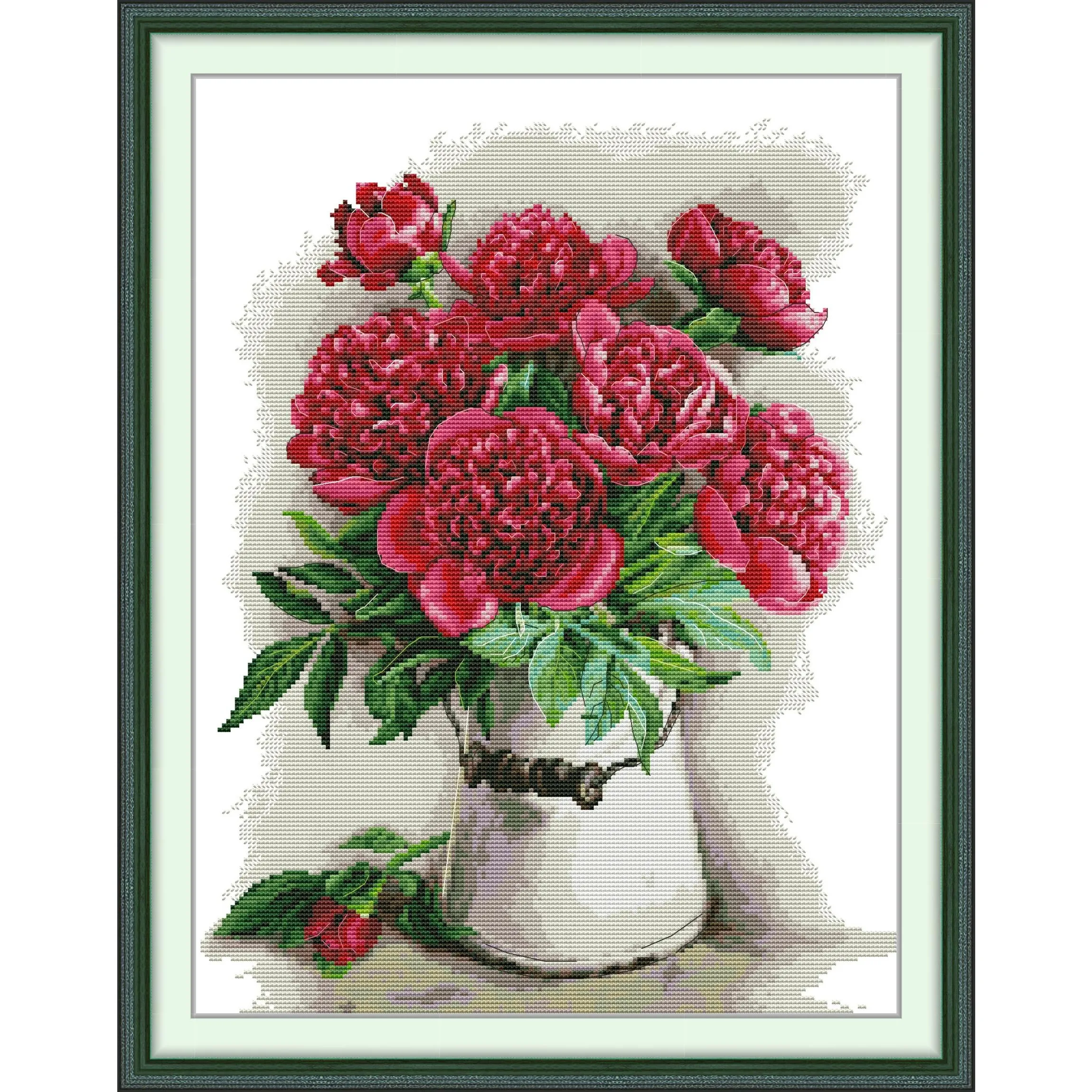 

Soulgift News Pre-Printed Cross Stitch Kit, Stamped Aida Fabric with DMC Threads, Embroidery Kit - Red Peony
