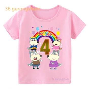 애니메이션 소녀 그래픽 티셔츠 탑스 핑크 반팔 만화 티셔츠, 울푸 아동복 아동복 4 5 6 생일 티셔츠 