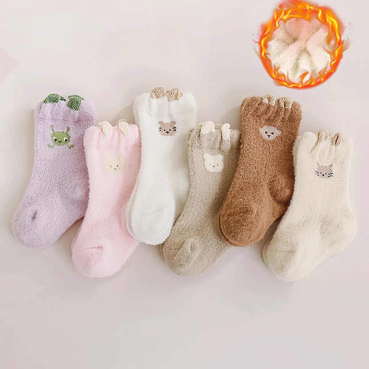  Baby Plush Socks Cute Animal Ears 3D Sock Cartoon Coral Velvet Middle Tube Socks Winter Warm Kids Thermal Footwear 0-3Year - view 5