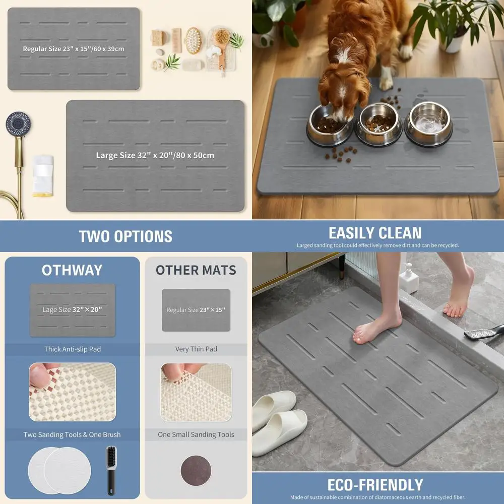 

Quick-Dry Diatomaceous Earth Shower Mat, 32x20, Long-Lasting Non-Slip, Dark Grey