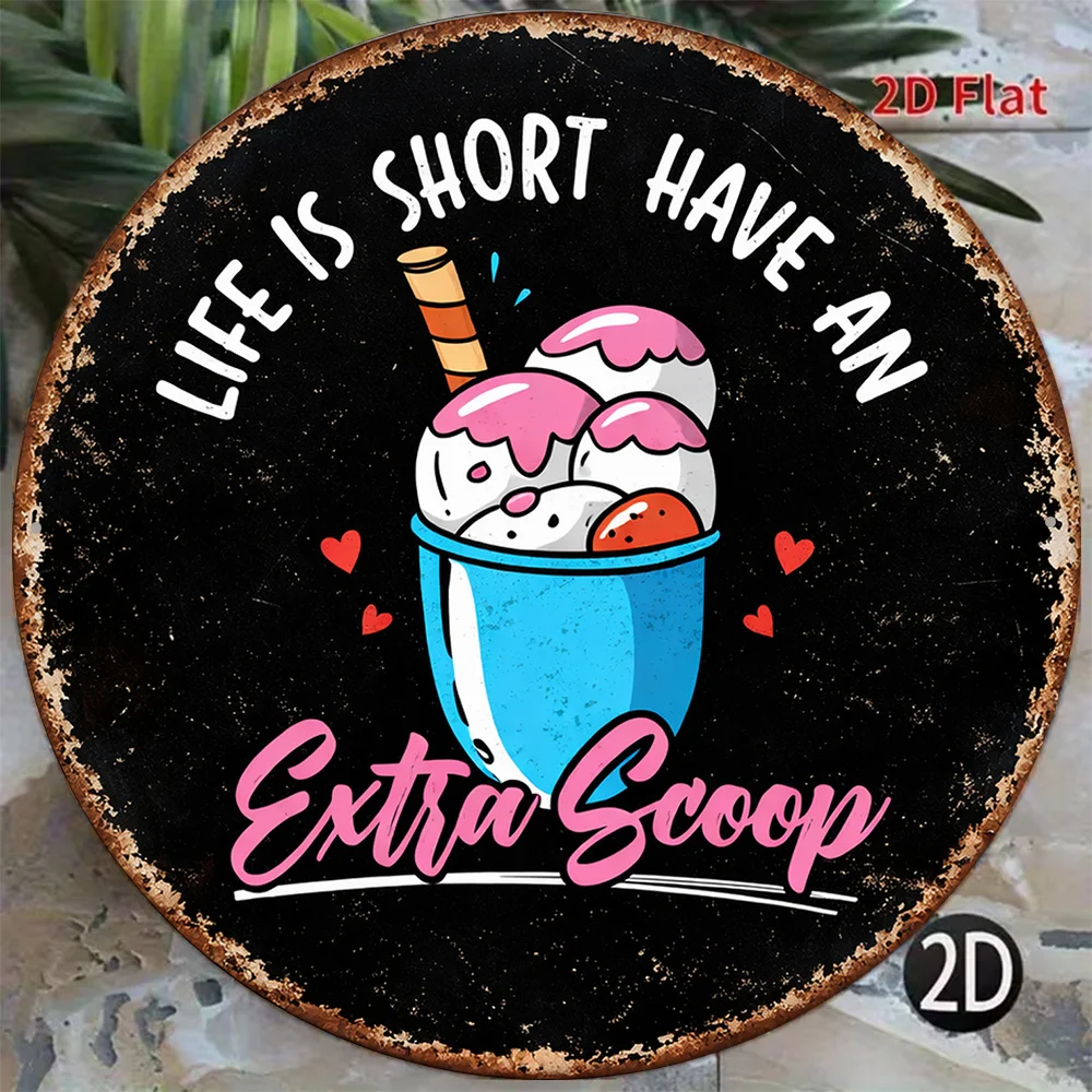 2D Flat,1pc Suitable for Cafe Vintage Ice Cream Wall Decor - Round Sign 