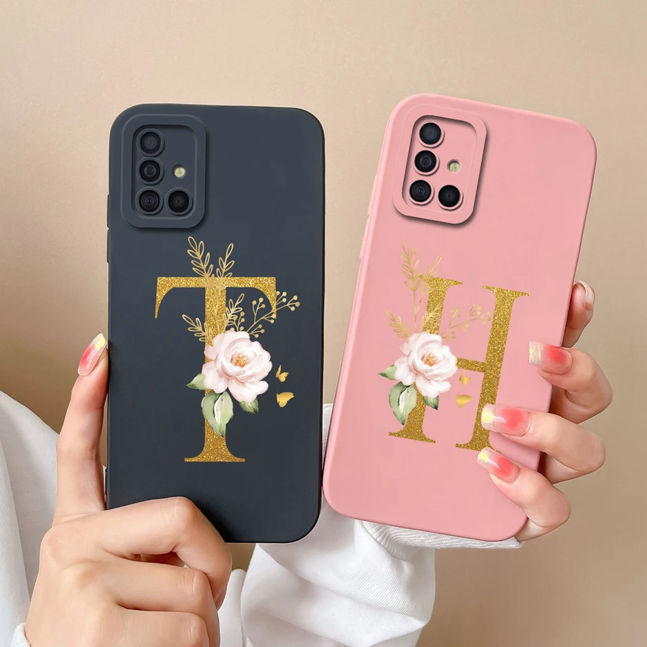 Case For Samsung Galaxy A51 4G Cute Flower Letters Advanced Sense Couple Back Cover For SamsungA51 A 51 4G Soft Silicone Fundas