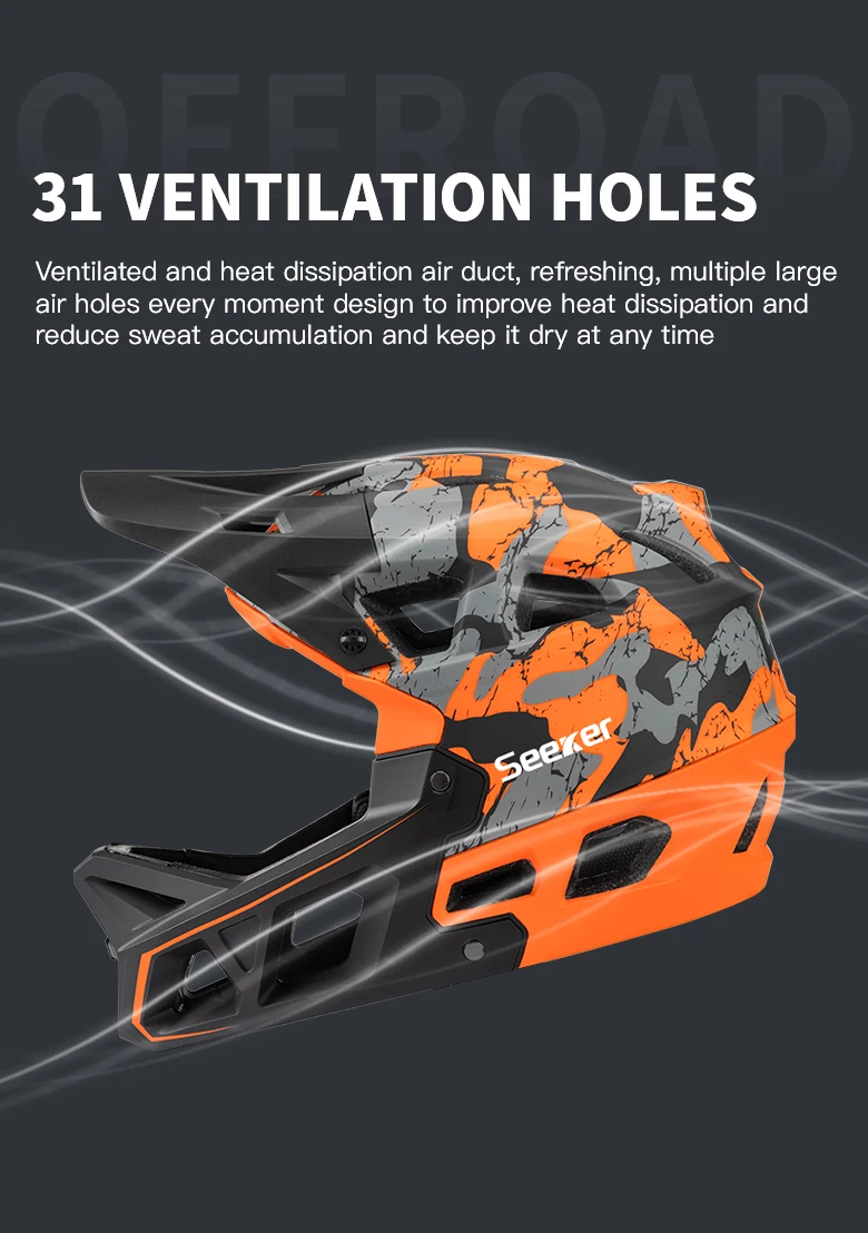 Seeker Mountainbike Tarnmuster Offroad Vollvisierhelm Leichtgewicht Outdoor Downhill Fahrrad Sicherheitsausrüstung – Detail 8