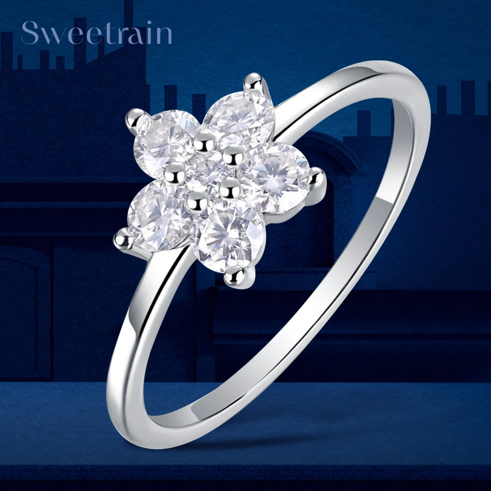

Женское кольцо с муассанитом Sweetrain, покрытое серебром 925 пробы, 18 К, с бриллиантами и цветком из белого золота, элегантные ювелирные украшения