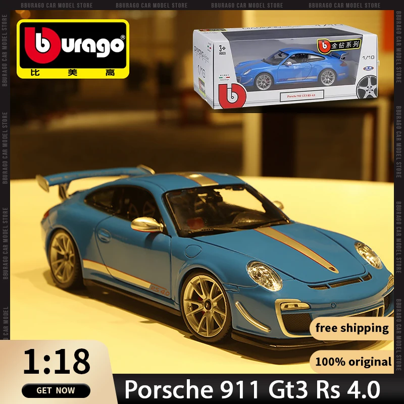 

1:18 Porsche 911 Gt3 Rs 4.0 Bburago Racing Sports Car Diecast Model Edition Alloy Luxury Vehicle Toy Collection Gift Decoration