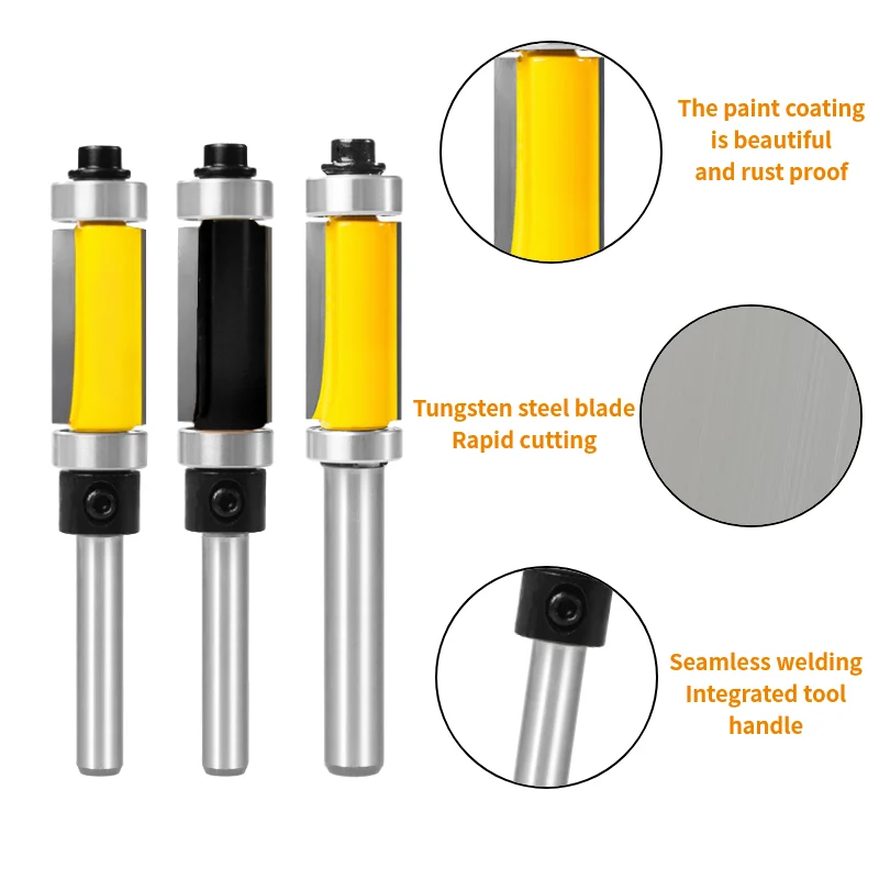 Flush Trim Bit with Double Bearing Router Bit 6.35MM 8MM 12MM 12.7MM Woodworking Milling Cutters for Wood Bit End Milll Tools