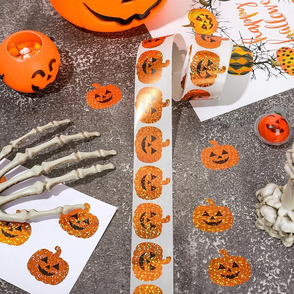 500Pcs/Roll Halloween Stickers Pumpkin Ghost Waterproof Decals Handmade Labels Halloween Gift Decor Stickers Stationery Stickers