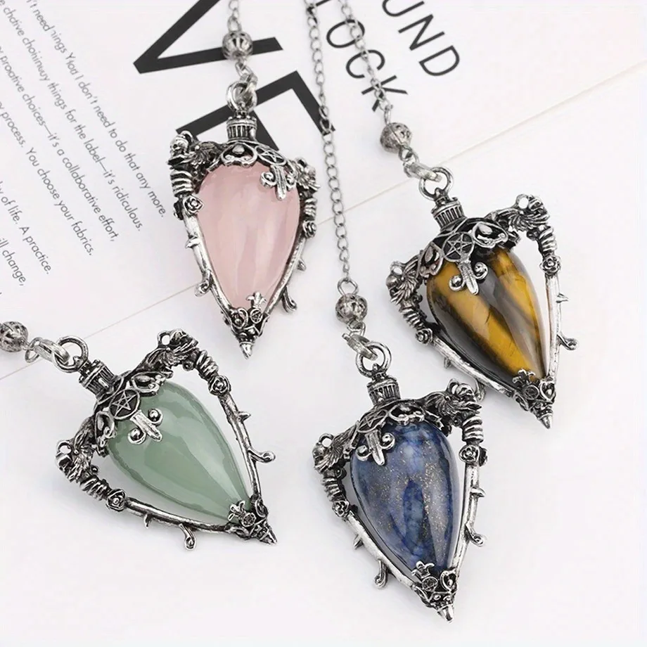 1pc Magic Lamp Pendants Pendulum Natural Stone Silver Plated Charms Mascot Amulet Fashion Jewelry For Women