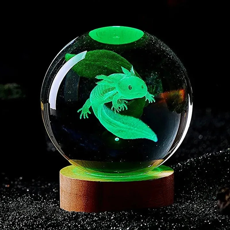 Veilleuse colorée en boule de cristal gravée, lampe 3D Axolotl, petite amie, compagnon d'irritation, épouse, cadeau d'anniversaire pour enfants, décoration de la maison