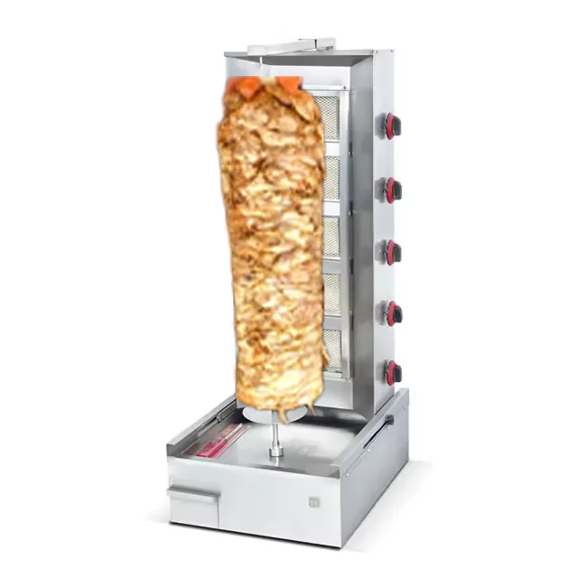 &5-Burner Gas Kebab Doner Shawarma Machine Durable Stainless Steel Electric Power Source for Professional Restaurant Kitchen