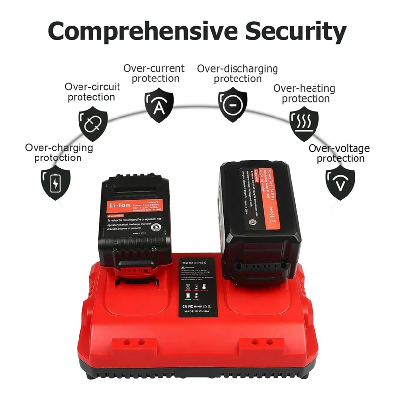 18V Rapid Charger Replacement For Milwaukee M18 Battery Charger Station 2Ports 48-59-1802 48-59-1812 US Plug